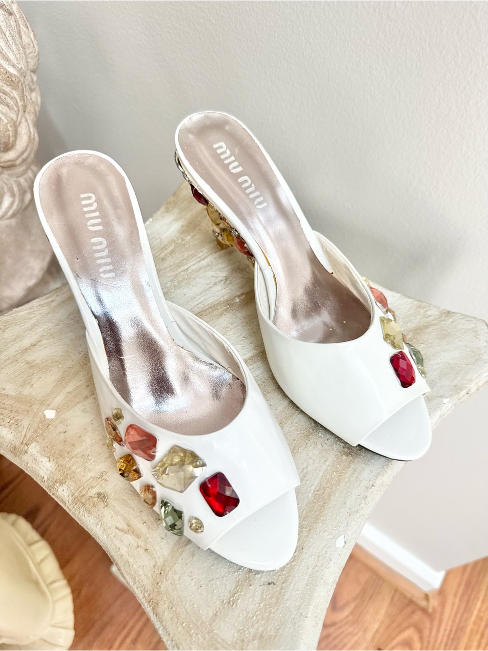 VTG Miu Miu Crystal Embellished Kitten Heel Mules EU 36 US 5.5 - Picture 2 of 7
